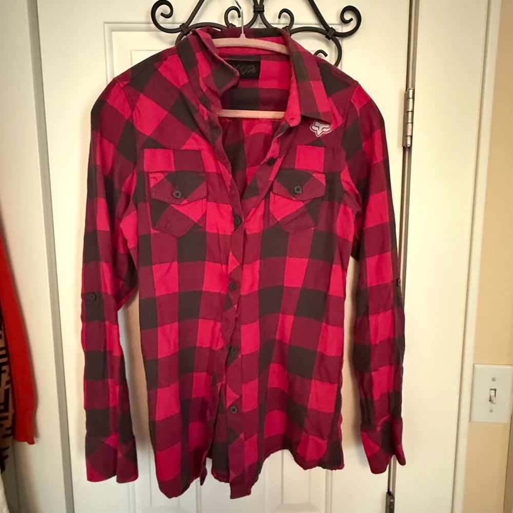 Pink and Black Button Down Plaid Shirt
